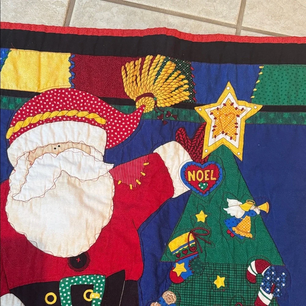 Quilt Throw Colorful Santa and Christmas Tree Holiday Throw